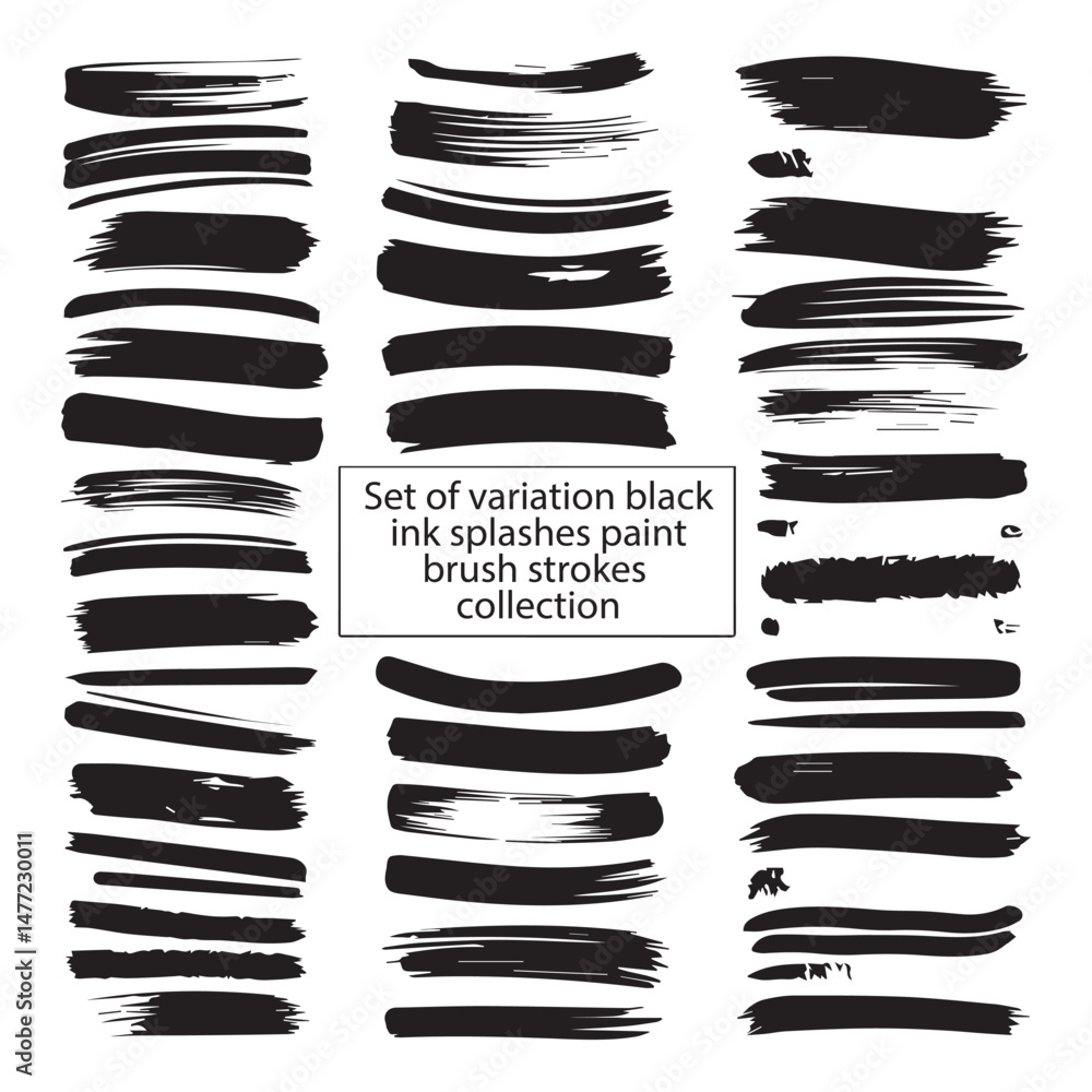 Set of variation black ink splashes paint brush strokes collection Set of variation black ink splashes paint brush strokes collection