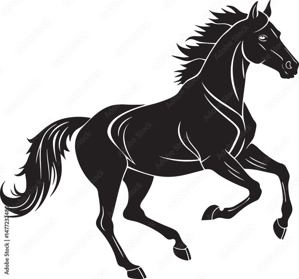 Obraz premium Running Horse Silhouette in Motion Vector