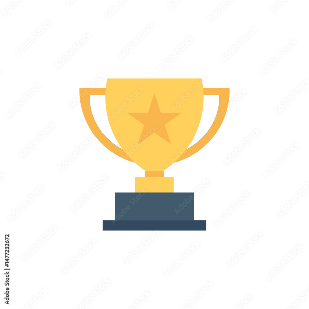 Flat design illustration of a golden trophy cup with a star in the center, symbolizing success, achievement, and victory. Ideal for awards, sports, or recognition themes. Flat design illustration of a golden trophy cup with a star in the center, symbolizing success, achievement, and victory. Ideal for awards, sports, or recognition themes.
