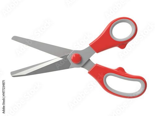 Open red handle scissors flat lay illustration isolated against black background