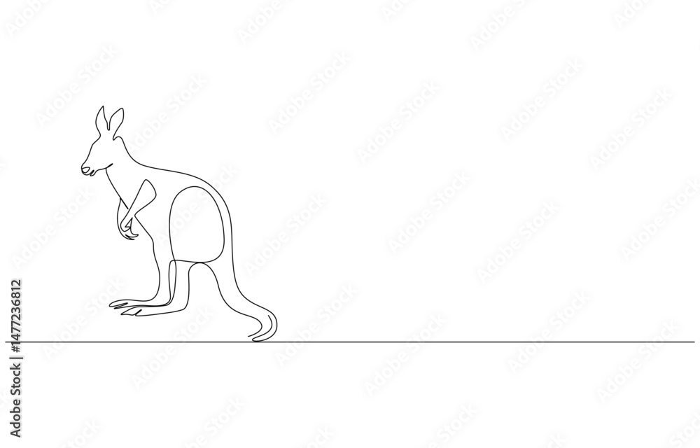 Fototapeta premium Continuous single line sketch drawing of kangaroo Australia endemic animal mammals, Minimalist One Line Drawing of Kangaroo
