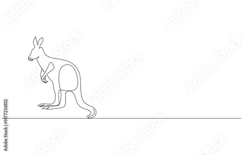 Continuous single line sketch drawing of kangaroo Australia endemic animal mammals, Minimalist One Line Drawing of Kangaroo
