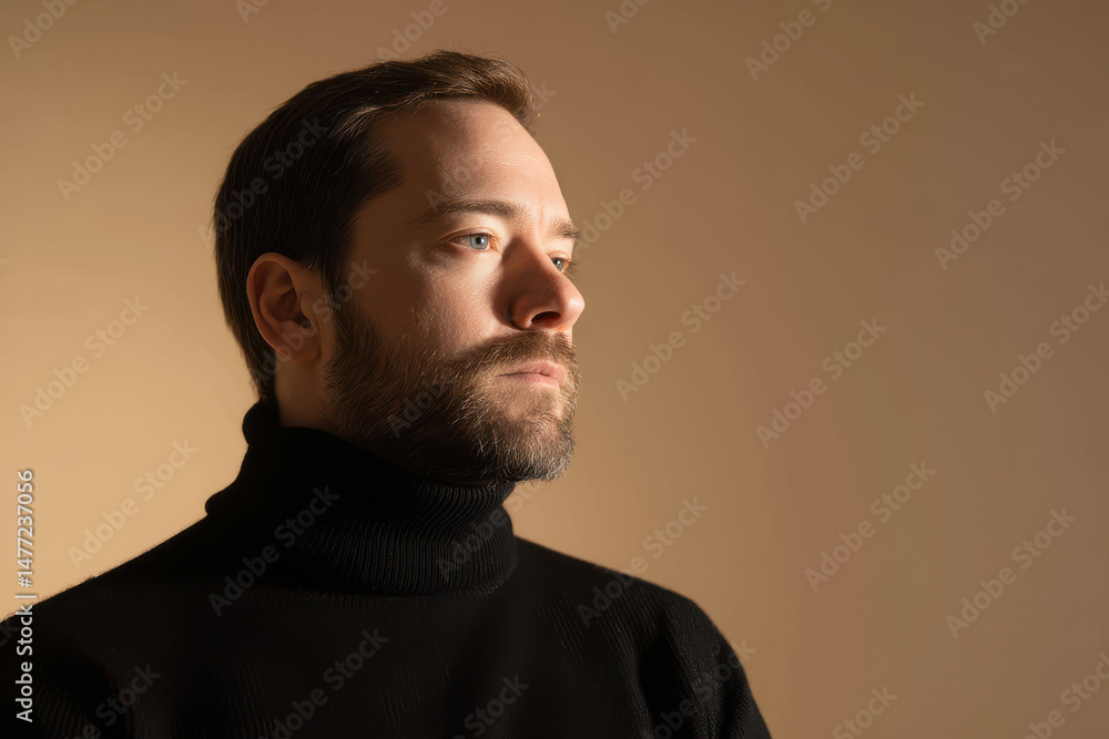 Fototapeta premium portrait of neuromarketer positioned to right displaying penetrating emotion