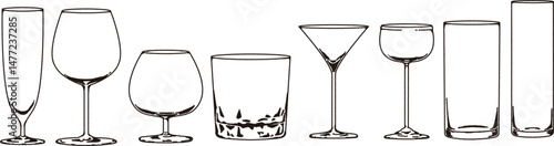 線画のグラスのイラストセット