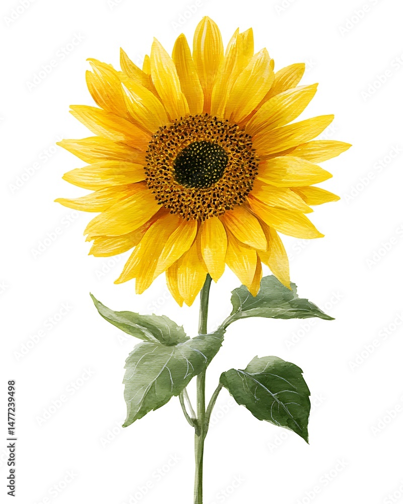 Fototapeta premium A cheerful watercolor sunflower, perfect for summer designs and nature-inspired prints.