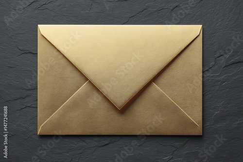 Elegant golden envelope on a textured dark background for invitations and mail
