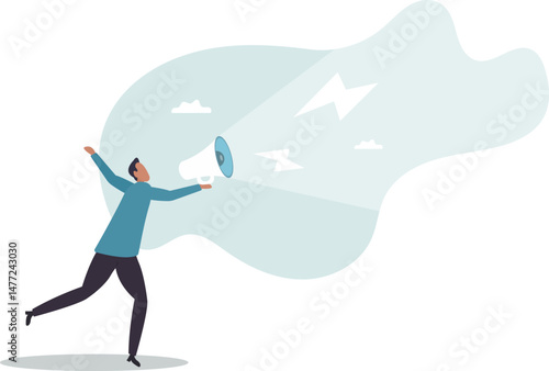 Announcement or storytelling, communication skill or shouting out loud, sending message or attention warning,character for design.