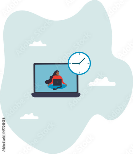 Flexible working hours, work life balance or focus and time management while working from home.character for design.