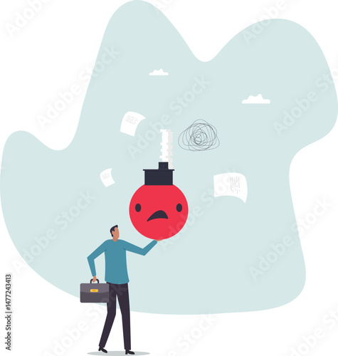 Unhappy employee, dissatisfied work, busy overworked or worried with anxiety depressed, miserable or disappointed career,character for design.