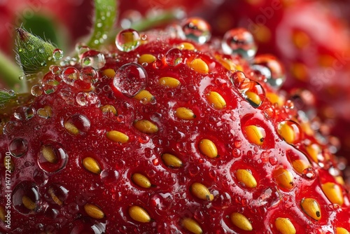 Wallpaper Mural Close-up view of ripe strawberry covered with water droplets showcasing vivid red color and texture in natural light during spring Torontodigital.ca
