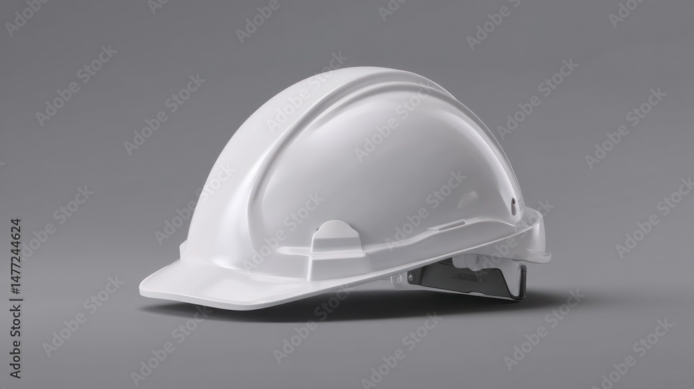 Fototapeta premium White hard hat safety helmet on gray background studio shot.