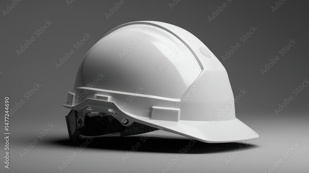 White hard hat safety helmet on gray background construction worker protection equipment. White hard hat safety helmet on gray background construction worker protection equipment.