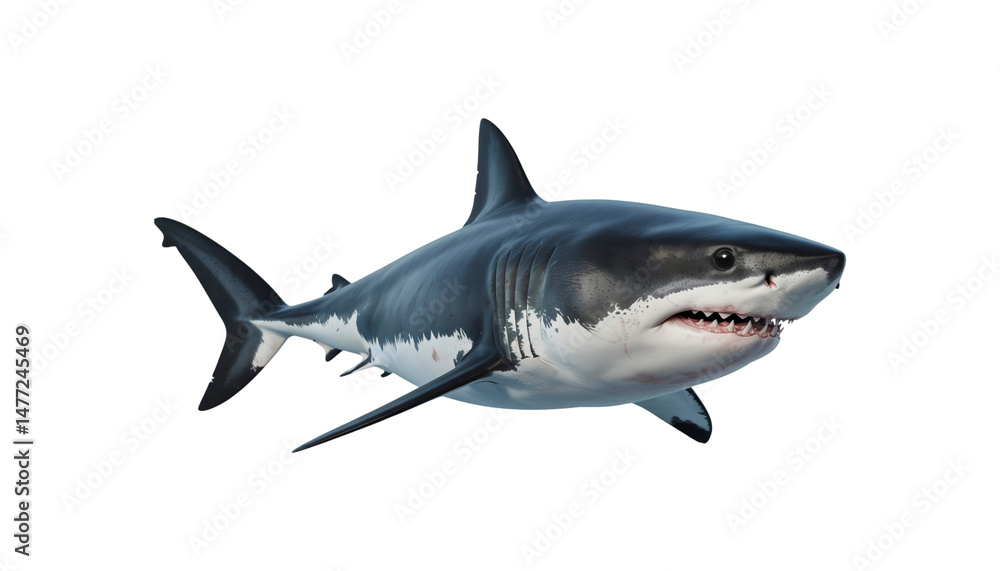 Naklejka premium Great White Shark 3D Render on Transparent Background