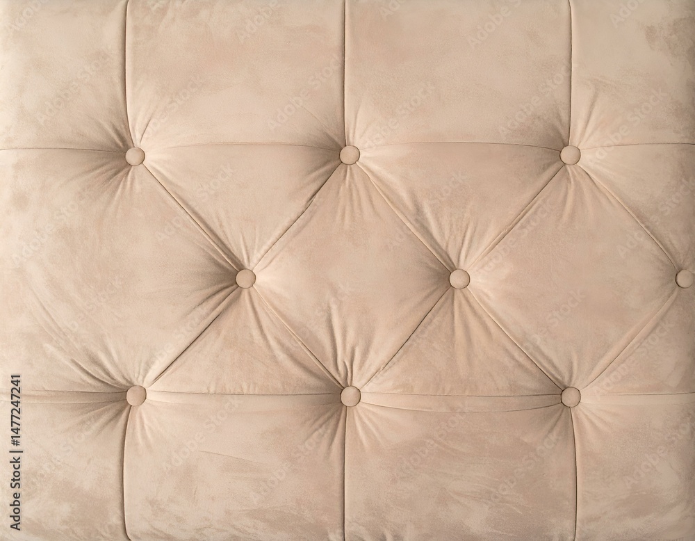 Fototapeta premium Beige tufted upholstery texture. Close-up view of a buttoned fabric background. Ideal for design projects.