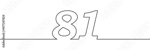 A single line drawing of a eighty one symbol. One line icon. Continuous line eighty first number icon. Simple black outline of the number 81. Vector illustration