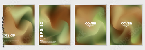 Green brown abstract wave background set. Light and dark combination. Cover design, poster, banner, web, card, greeting card etc.