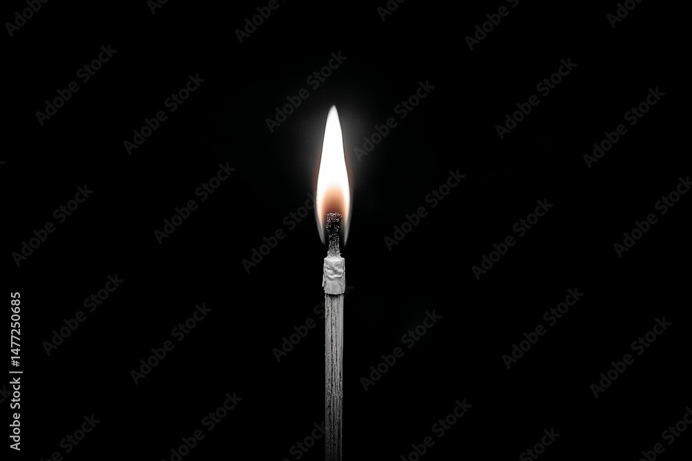 Flame burning brightly from a matchstick in a dark environment at nighttime Flame burning brightly from a matchstick in a dark environment at nighttime