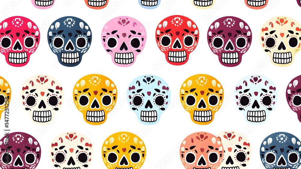 Day of the Dead Skull Tile Repeating Pattern Cartoon Illustration Day of the Dead Skull Tile Repeating Pattern Cartoon Illustration
