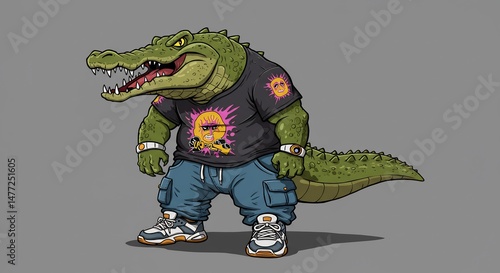 Pixel Art Crocodile Character in Casual Clothing