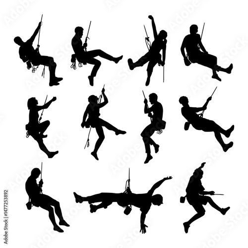 silhouette a man rock climbing collection
