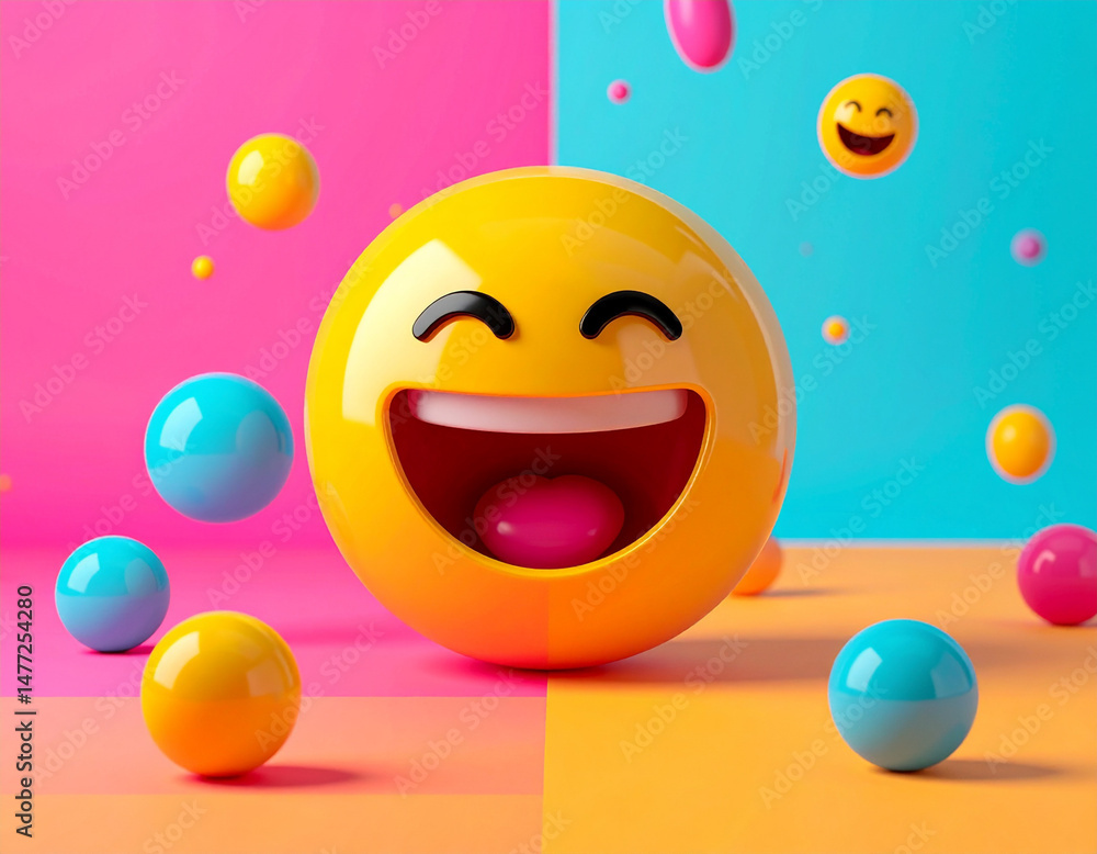 Naklejka premium A vibrant celebration of World Emoji Day, a playful composition of 3D emoji, a digital art style symbolizing global digital communication 