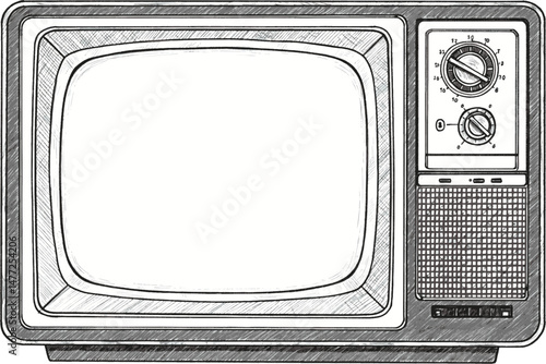 Old Fashioned Television Set Hand Drawn Vector