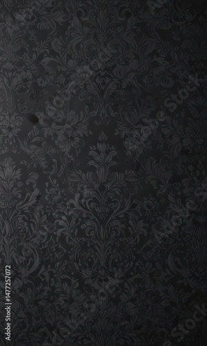 Intricate black damask floral pattern on dark gray  , floralpattern, intricate, seamless
