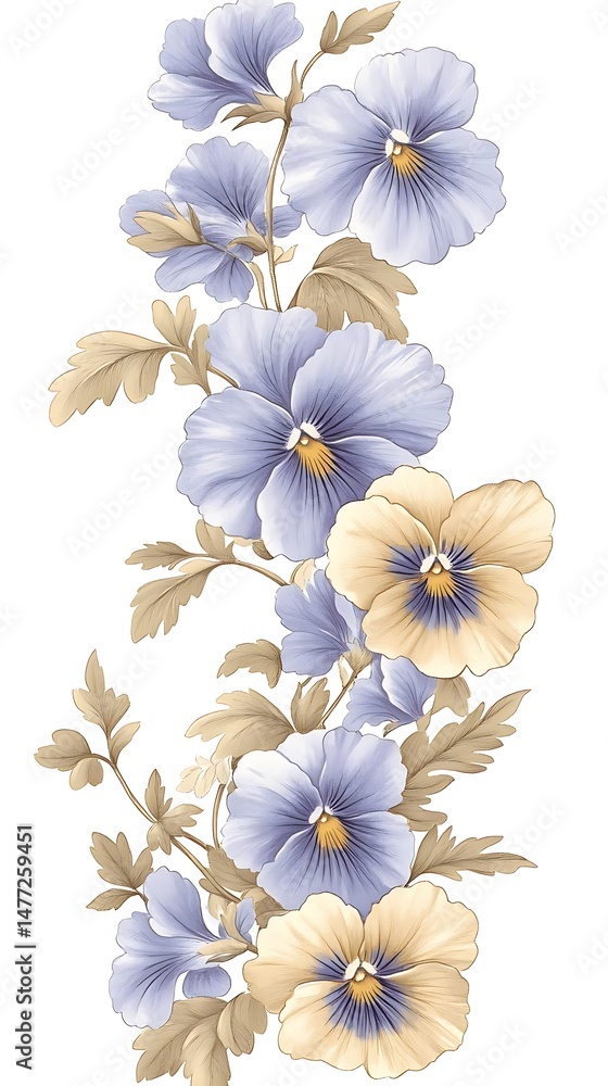 Obraz premium Pastel pansies bouquet, floral design, textile print
