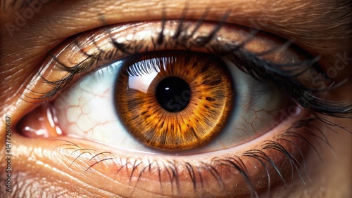 Close-up of a brown eye with visible pupil and iris details in high definition, brown eye, eye