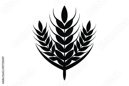 Symmetrical Black Wheat Stalk Illustration for Grain Production and Harvest Symbol