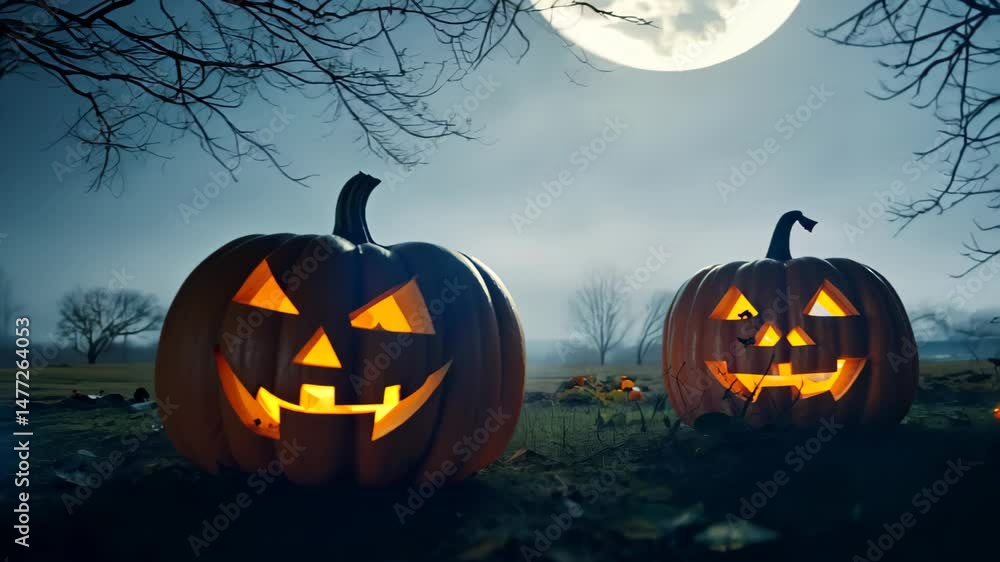 Glowing Halloween Pumpkin Scene Under the October Moonlight Glowing Halloween Pumpkin Scene Under the October Moonlight