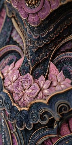 Wallpaper Mural Intricate Floral Carvings in Deep Hues A Study in Texture and Depth Torontodigital.ca