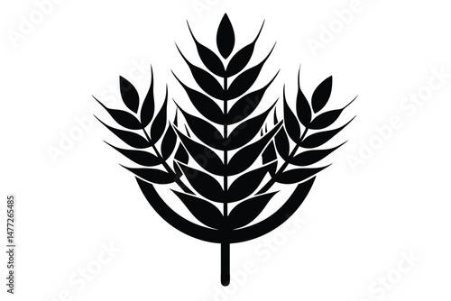 Stylized Black Wheat Stalk Design with Semicircle Base and Detailed Grains