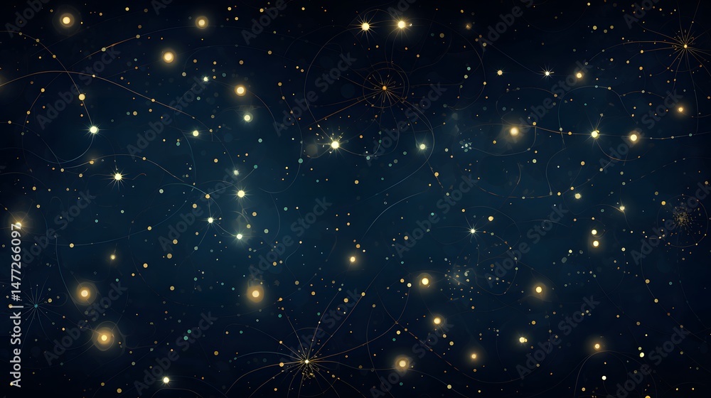 Fototapeta premium Elegant Golden Glowing Zodiac Constellations Seamless Pattern Background