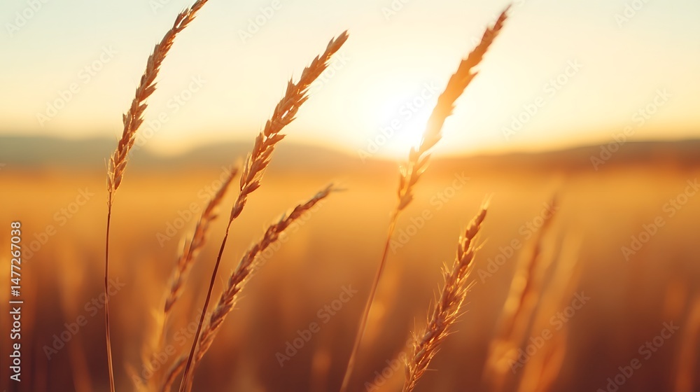 Golden hour wheat field with warm, cinematic bokeh Golden hour wheat field with warm, cinematic bokeh