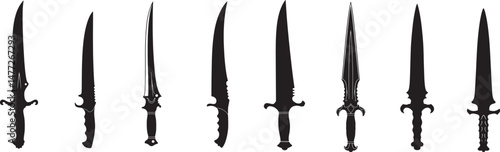 Hunting Knife silhouettes vector on transparent white background