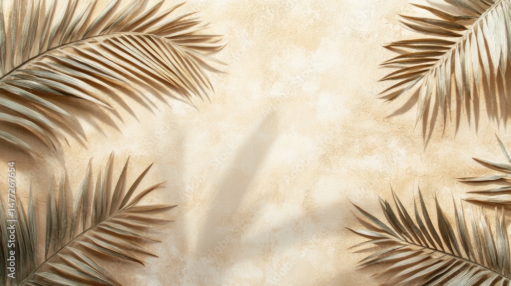 Fototapeta premium A serene background featuring soft. muted palm leaf silhouettes. creating a tranquil atmosphere perfect for relaxation or tropical-themed designs. with a subtle gradient backdrop