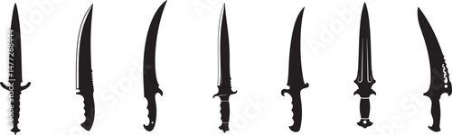 Hunting Knife silhouettes vector on transparent white background