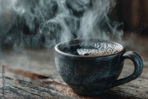 Wallpaper Mural Freshly brewed coffee steaming in a rustic cup on a wooden table in a cozy setting Torontodigital.ca