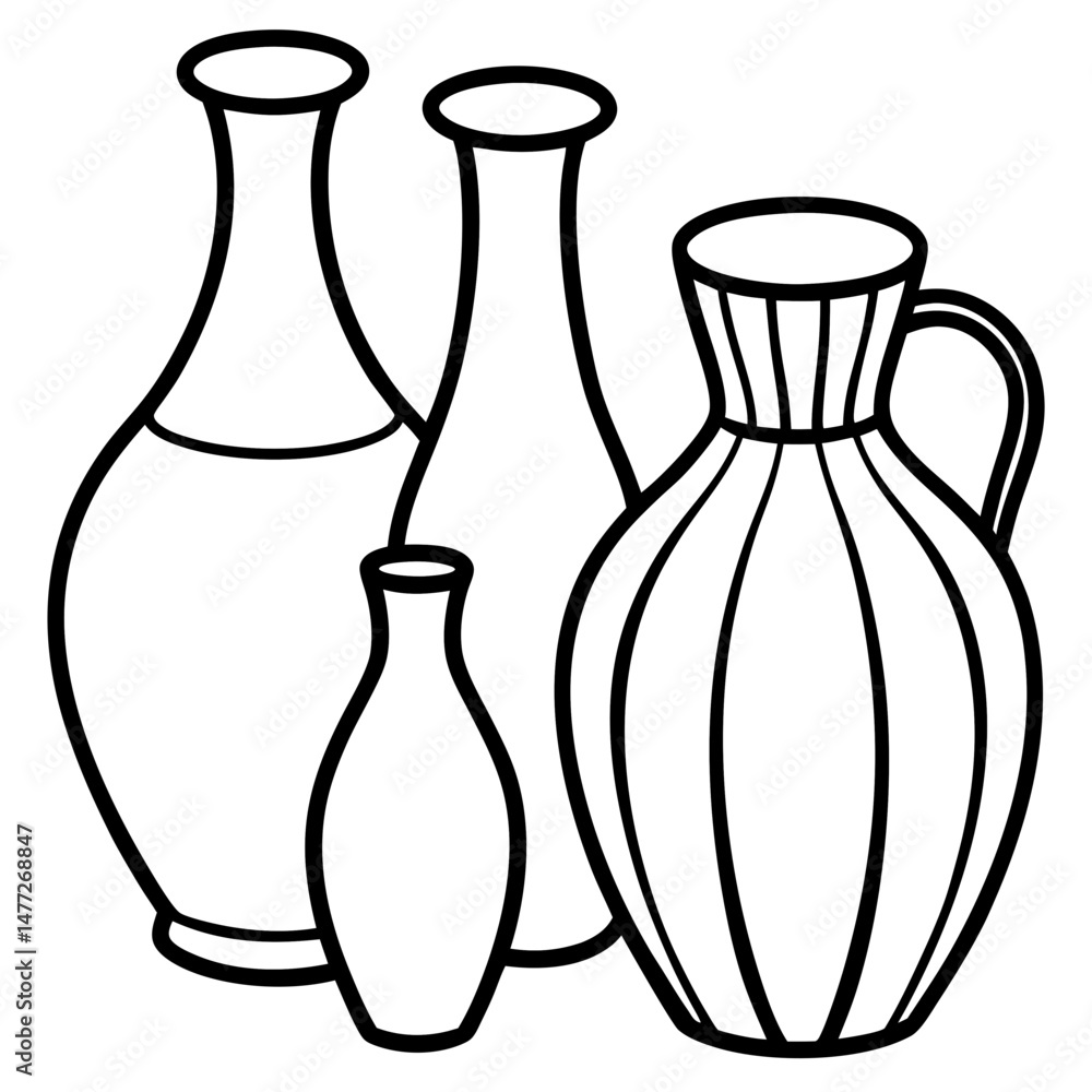 Simple Black Vase Silhouettes on White Background Simple Black Vase Silhouettes on White Background