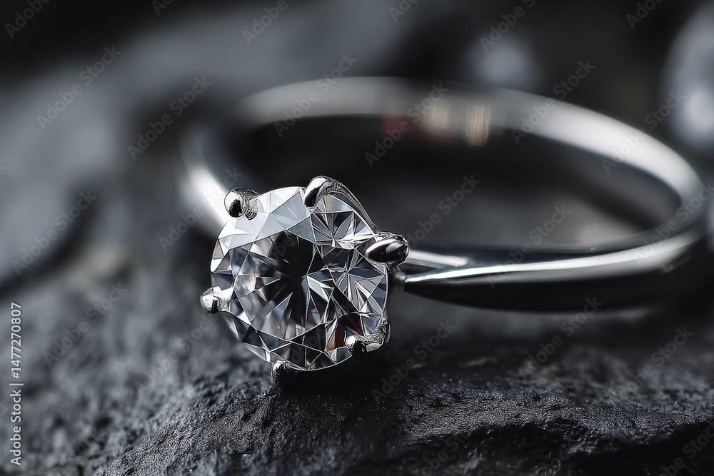 Shining diamond ring highlighting exquisite craftsmanship and elegant design on a dark textured surface Shining diamond ring highlighting exquisite craftsmanship and elegant design on a dark textured surface