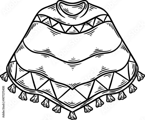 poncho mexico hand drawn