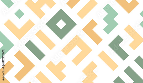 Soft and modern seamless geometric pattern design featuring pastel warm tones like peach, light yellow, and sage green. Perfect for background textures, branding, packaging, textile design, digital pr