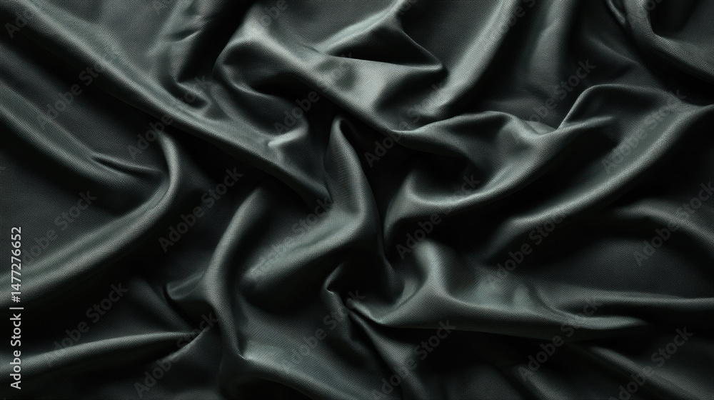Fototapeta premium The elegant folds of shimme dark gray satin fabric create a luxurious texture with subtle highlights and shadows perfect for adding sophistication.