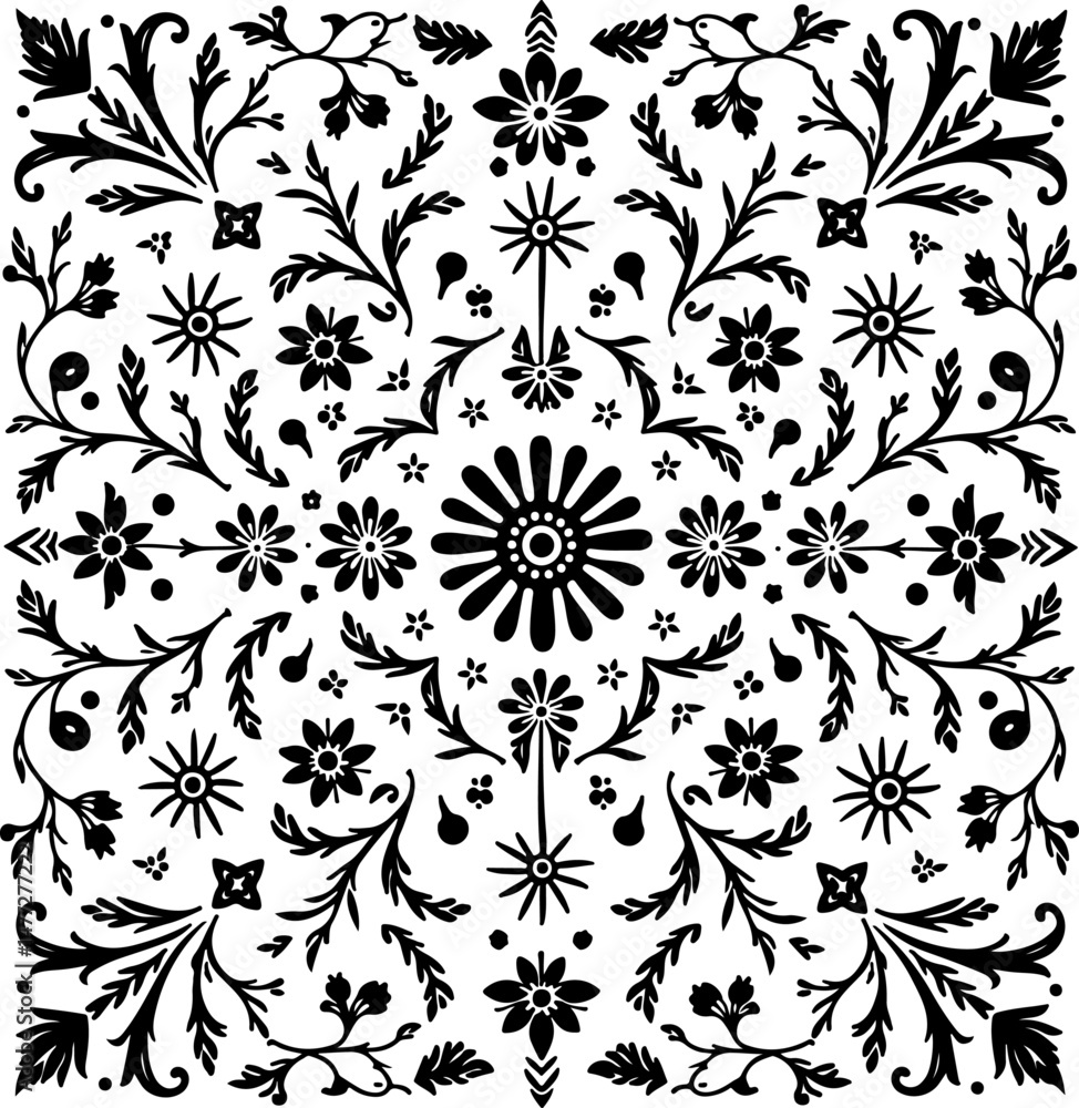 Floral Trio – Decorative Black and White Flower Vector Floral Trio – Decorative Black and White Flower Vector