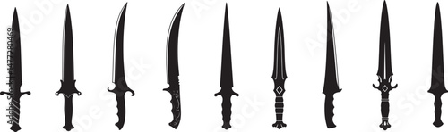 Hunting Knife silhouettes vector on transparent white background