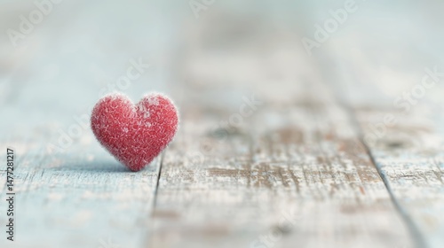 Sugared Red Heart on Rustic Wooden Background