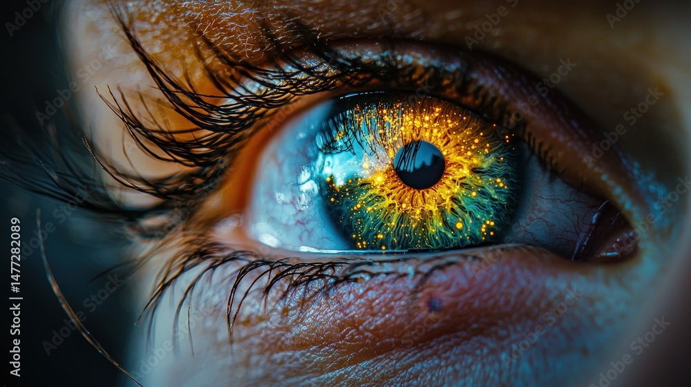 Surreal close-up of a human eye holding a galaxy cosmic swirls stardust tears infinite universe within Surreal close-up of a human eye holding a galaxy cosmic swirls stardust tears infinite universe within