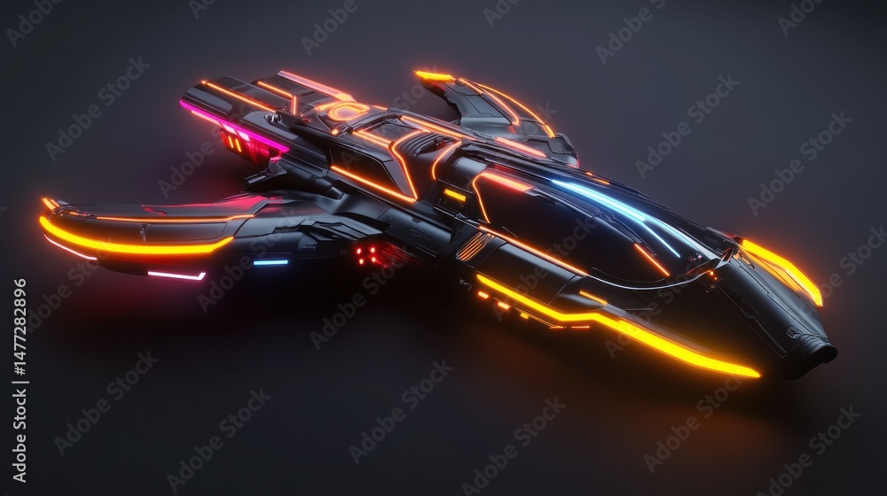 Naklejka premium Futuristic Spaceship on Dark Background