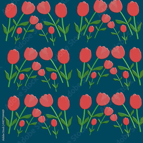 seamless pattern with red tulips